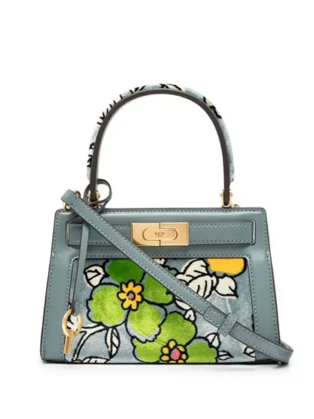 Tory Burch Lee Radziwill Tote Shoulder Crossbody Bag In Blue With Floral Print